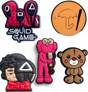Questsole Squid Game, KAWS, Teddy & Umbrella Shoe Charms – Set of 5 Designs Rubber Shoe Charm