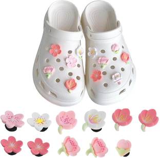 gustave 11pcs Flower Shoe Charms Set Cute Replacement Shoe Decorations for Women Kids Rubber Shoe Charm