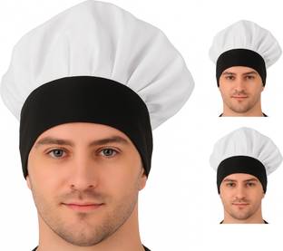 Kodenipr Club Adjustable White Chef Cap Black Contrast/Cooking Cap Chef Hat
