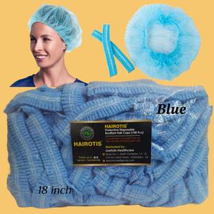 hairotis Disposable Caps(100 pc) 18inch Blue Bouffant Hair Net Cooking Food Industry Kitchen Hotels Chef Hat