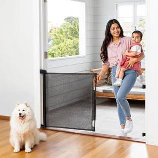 Samusagya Retractable Dog & Baby Gate - Mesh Safety Gate for Babies(BLACK) Child Safety Slide Lock