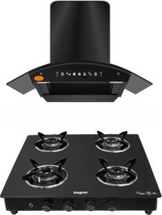 Maplin Combo of 4 Burner LPG Cooktop (SC04) and NET Kitchen Chimney (90 cm) Auto Clean Wall Mounted Bl...