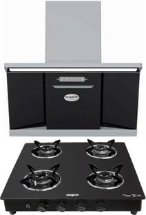 Maplin Combo of Auto Ignition Gas Cooktop SC4B and W90 (90cm) Auto Clean Wall Mounted Black 1400 CMH Chimney