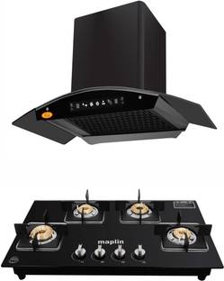 Maplin Combo of 4 Burner LPG Cooktop (GH04) and NET Kitchen Chimney (75 cm) Auto Clean Wall Mounted Bl...