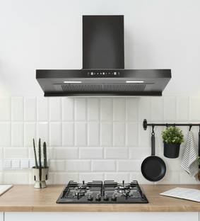 Hindware DARCIA 75 | Filterless | High Airflow | 3 Speed Gesture Control | Thermal Auto Clean Wall Mounted Black 1200 CMH Chimney