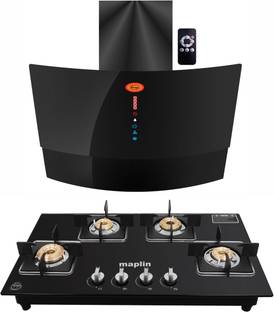 SURYA Combo of Kitchen Chimney SUGO90 + 3 Burner Gas Cooktop GH04 Black Auto Clean Wall Mounted Black ...
