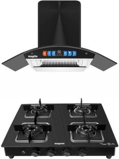 Maplin Combo of 4 Burner LPG Cooktop (SS04) and BLDC Kitchen Chimney (90cm) Auto Clean Wall Mounted Bl...