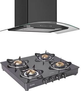Glen 6063AC60+Cooktop 1043BB Combo BL Auto Clean with Powerful Suction Capacity,Motion Sensor Wall Mounted Black 1200 CMH Chimney