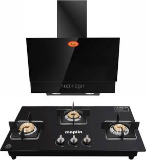 SURYA Combo of Kitchen Chimney Mango60 + 3 Burner Gas Cooktop GH03 Black Auto Clean Wall Mounted Black...