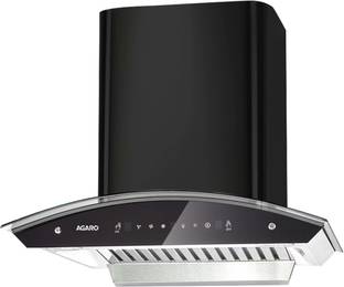 AGARO Elite 60 cm 1200 m3/hr Auto-Clean curved glass Kitchen Hood Auto Clean Wall Mounted Black 1200 C...