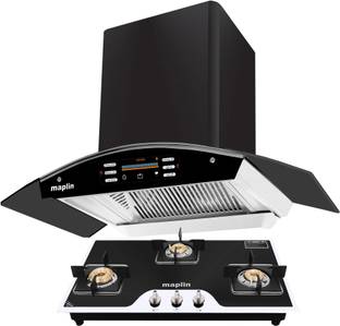 Maplin Combo of Gas Cooktop model GH04 Prima & Kitchen Chimney SS75Voice(75cm) Auto Clean Wall Mounted Black 1400 CMH Chimney