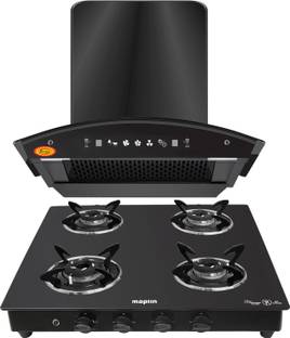 SURYA Combo of Kitchen Chimney Net60 Net + 4 Burner Gas Cooktop Curve Black Auto Clean Wall Mounted Bl...