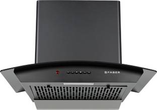 FABER HOOD ALPHA IN HC PB FL BK 60 Auto Clean Curved Glass 60 cm| Autoclean| Filterless|Powerful Suction | Low Noise Wall Mounted Black 1100 CMH Chimney