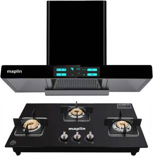 Maplin Combo of Kitchen Chimney T01 + 3 Burner Gas Cooktop GH03 Auto Clean Wall Mounted Black 1400 CMH...