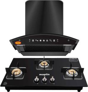 Maplin Combo of Auto Ignition Gas Cooktop 3B and Net60 Filterless (60cm) Auto Clean Wall Mounted Black 1400 CMH Chimney