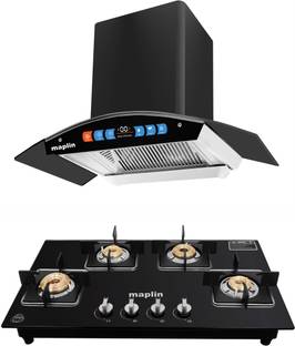 Maplin Combo of 4 Burner LPG Cooktop (GH04) and BLDC Kitchen Chimney (75 cm) Auto Clean Wall Mounted B...