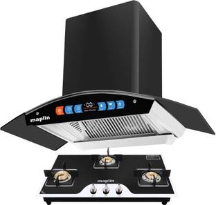 Maplin Combo of Gas Cooktop model GH04 Prima & Kitchen Chimney BLDC75 (75cm) Auto Clean Wall Mounted B...