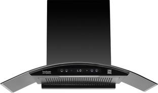 Hindware Smart Appliances Sancia BLDC 90 Auto Clean | Curved Glass | Filterless | Touch Control | Motion Sensor | Energy Efficient LED Light | Powerful Suction | Wall Mounted Black 1400 CMH Chimney