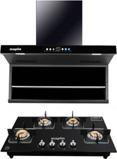 Maplin Combo of 4 burner LPG Cooktop (GH04) and Kitchen Chimney T05 (90cm) Auto Clean Wall Mounted Bla...