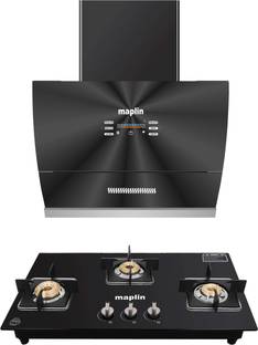 Maplin Combo of Voice Chimney VC60 + 3 Burner Gas Cooktop GH03 Auto Clean Wall Mounted Black 1400 CMH ...