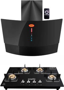 Maplin Combo of 4 Burner LPG Cooktop (GH04) and Kitchen Chimney SUGO (90cm) Auto Clean Wall Mounted Bl...