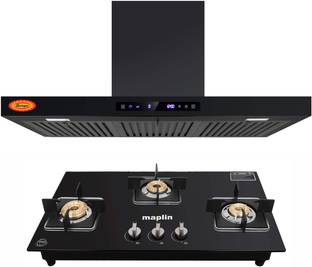 Maplin Combo of Kitchen Chimney SF90 + 3 Burner Gas Cooktop GH03 Auto Clean Wall Mounted Black 1400 CM...