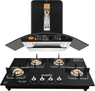 SURYA Combo of Kitchen Chimney SS75 + 4 Burner Gas Cooktop GH04 Black Auto Clean Wall Mounted Black 14...