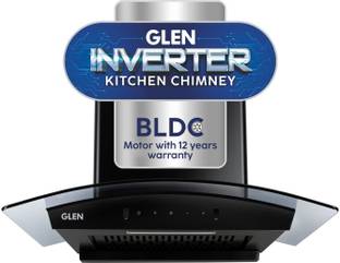 Glen Soundpro AC BLDC 60 cm Auto Clean Curved Glass 60 cm|BLDC Motor|Touch & Gesture Control| Autoclean| Filterless|Powerful Suction | Low Noise Wall Mounted black 1200 CMH Chimney