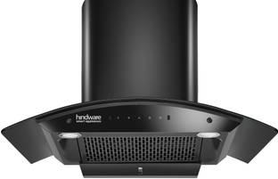 Hindware Smart Appliances Ripple Blk Plus Autoclean 90 IN Auto Clean | Curved Glass | Filterless | Touch Control | Motion Sensor | 10 Years Motor Warranty | Energy Efficient LED Light | Powerful Suction Wall Mounted Black 1500 CMH Chimney