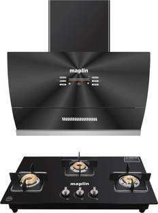 Maplin Combo of Voice Chimney VC90 + 3 Burner Gas Cooktop GH03 Auto Clean Wall Mounted Black 1400 CMH Chimney