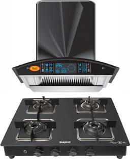 Maplin Combo of Auto Ignition Gas Cooktop Surya04 and Surya SS60 (60cm) Auto Clean Wall Mounted Black ...