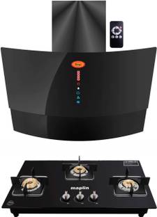 Maplin Combo of 3 Burner LPG Cooktop (GH03) and Kitchen Chimney SUGO (90cm) Auto Clean Wall Mounted Bl...