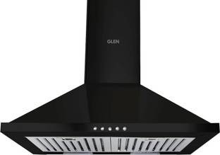 Glen Chimney Mia BLK 60 1100M3 BF LTW Pyramid 60 cm| Baffle Filter | Low Noise Wall Mounted Black 1100 m3/h Chimney