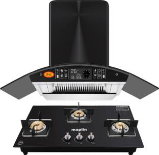 SURYA Combo of Kitchen Chimney SS75 + 3 Burner Gas Cooktop GH03 Black Auto Clean Wall Mounted Black 14...