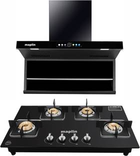 Maplin Combo of Kitchen Chimney T05 Long + 4 Burner Gas Cooktop GH04 Black Auto Clean Wall Mounted Bla...