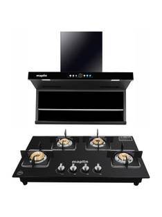 Maplin Combo of Kitchen Chimney T05 Long + 4 Burner Gas Cooktop GH04 Black 1400 CMH 90 cm Auto Clean C...