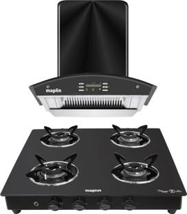 Maplin Combo of Auto Ignition Curve Gas Cooktop and SS60 Voice control Auto Clean Wall Mounted Black 1400 CMH Chimney