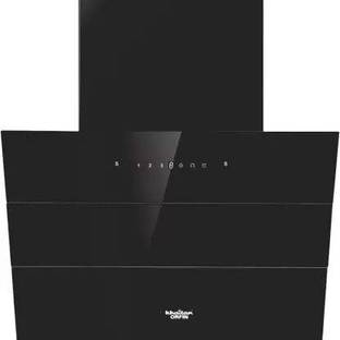 Khaitan Orfin 90CM Motion Sensor and Hydraulic Glass(FERN) Auto Clean Wall Mounted BLACK 1400 CMH Chimney