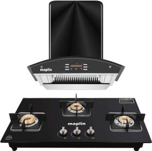 Maplin Combo of Gas Cooktop model GH03 & Voice Chimney SS60 (60 cm) Auto Clean Wall Mounted Black 1400...