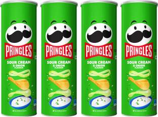 Pringles Potato Chips Sour Cream & Onion Flavor Pack of 4, Crispy Snack for Game Nights Chips