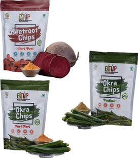 EATUP Healthy Vegetable Chips Combo|Beetroot|Okra|Okra Peri Chips Chips