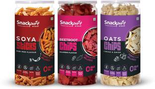 SNACKPURE BY ZUARI Soya Sticks Beetroot Chips Oats Chips Combo Pack of 3 140g Each Chips