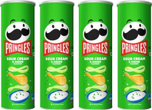 Pringles Potato Chips Sour Cream & Onion Flavor Pack of 4, Crispy Snack for Game Nights Chips