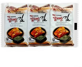 BINARI Seasoned Crispy Seaweed|Spicy Kimchi Flavor | Korean Origin Seaweed Snack Pack 3 Chips