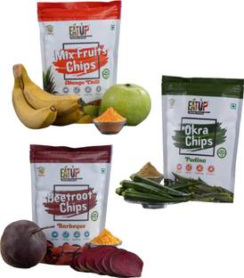 EATUP Healthy Vegetable Chips Combo|Beetroot|Mix Fruit|Okra Chips Chips
