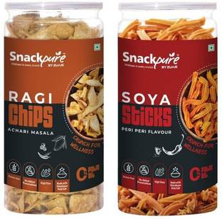 SNACKPURE BY ZUARI Soya Sticks Peri Peri Flavor & Ragi Chips Achari Flavor Chips
