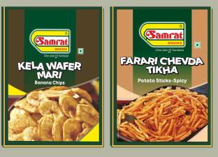 SAMRAT |Farari Combo Pack of 2 |KELA WAFER Banana Chips |Farari Chevda Tikha |Namkeen| Chips