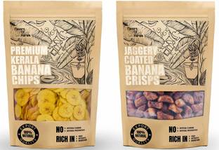 FLAVORS OF KERALA Premium Kerala Banana Chips (600Gm) And Jaggery Coated Banana Chips (600 Gm) Chips