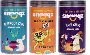 Snaaqz Beetroot Cream & Onion + Peri Peri Oat + Ragi Cream & Onion Chips