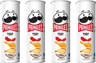 Pringles Potato Chips Pizza Flavor Pack of 4, Crispy Snack for Movie & Game Nights Chips